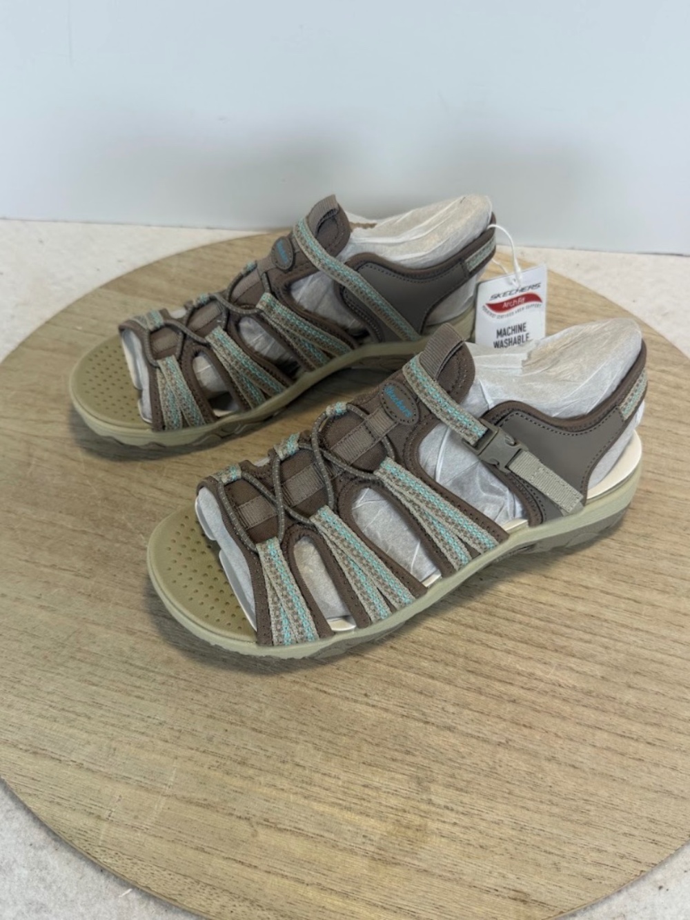 Skechers Arch Fit Women’s 7 Brown Aqua Sport Sandals Machine Washable NWT